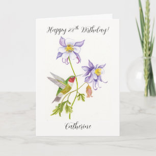 Happy 28th Birthday Columbine with Hummingbird Card