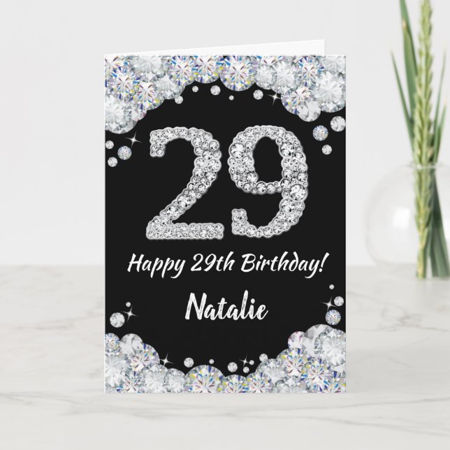 Happy 29th Birthday Black and Silver Glitter Card (Front)