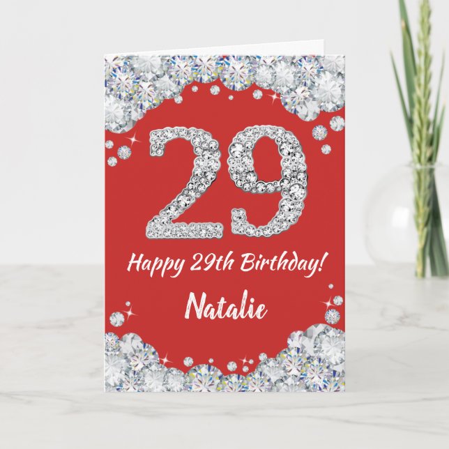 Happy 29th Birthday Red and Silver Glitter Card (Front)