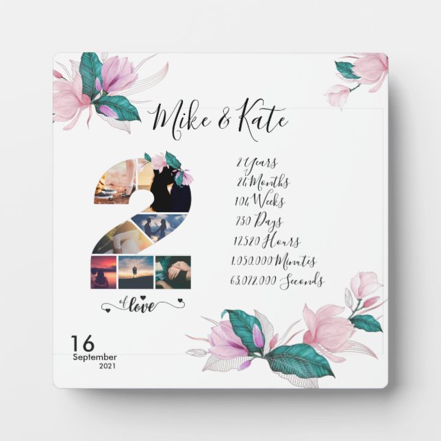 Happy 2nd Anniversary ,Custom Photo collage, Count Plaque (Front)