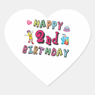Happy 2nd Birthday. 2 year b-day. Heart Sticker