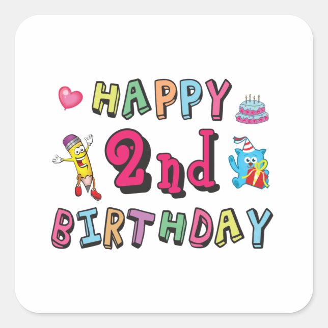 Happy 2nd Birthday 2 year b-day surprise Square Sticker (Front)