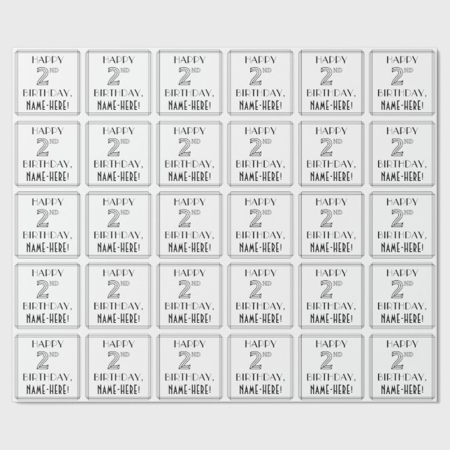 HAPPY 2ND BIRTHDAY; Art Deco Style; Custom Name Wrapping Paper (Seam)