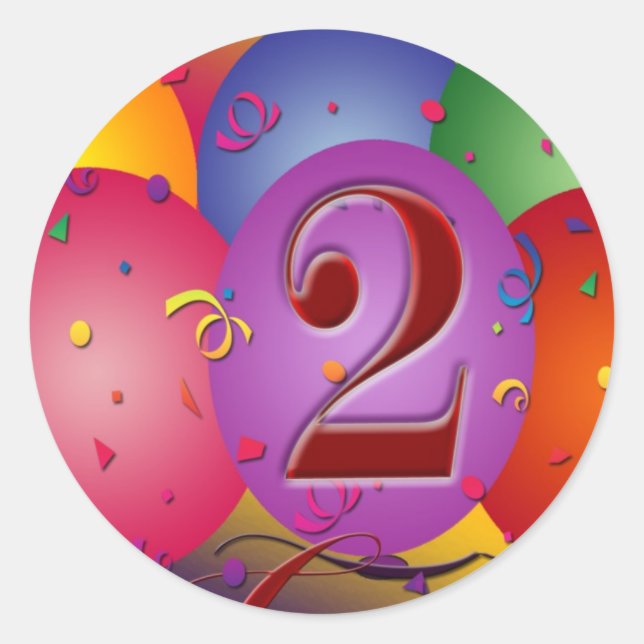 Happy 2nd Birthday Balloons Classic Round Sticker (Front)