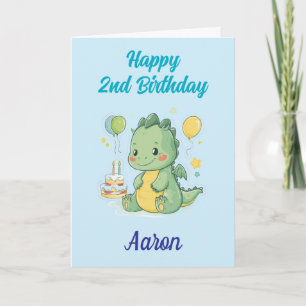 Happy 2nd Birthday, Cute Dragon, Personalized  Card