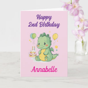 Happy 2nd Birthday Girl, Cute Dragon Personalized Card