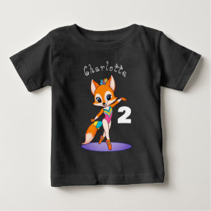 Happy 2nd Birthday Girly Ballet Dancer Fox   Black Baby T-Shirt