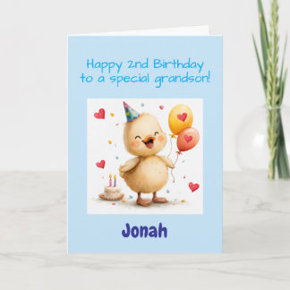 Happy 2nd Birthday Grandson, Duckling, Custom Card