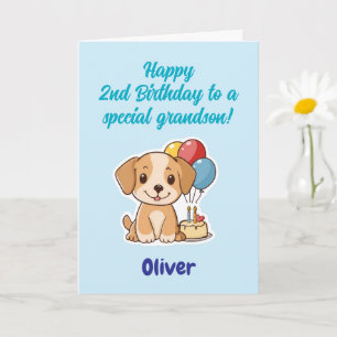 Happy 2nd Birthday Grandson, Puppy,  Personalised  Card