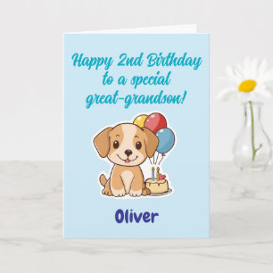 Happy 2nd Birthday Great-Grandson, Puppy,  Card