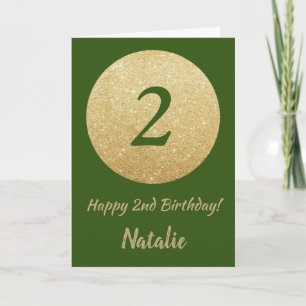 Happy 2nd Birthday Green and Gold Glitter Card