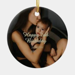 Happy 2nd birthday kids baby mother yellow gray na ceramic tree decoration