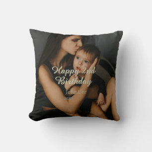 Happy 2nd birthday kids baby mother yellow gray na cushion