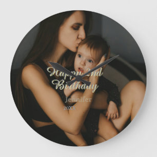 Happy 2nd birthday kids baby mother yellow gray na large clock