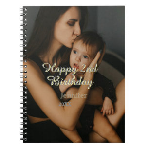 Happy 2nd birthday kids baby mother yellow gray na notebook