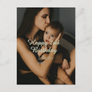 Happy 2nd birthday kids baby mother yellow gray na postcard