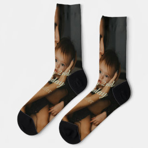 Happy 2nd birthday kids baby mother yellow gray na socks