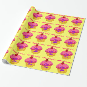 Happy 2nd Birthday Pink Cupcakes Wrapping Paper