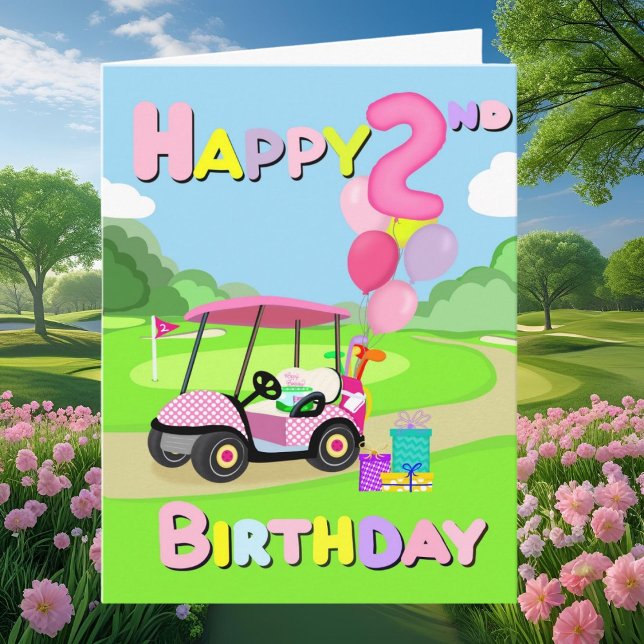Happy 2nd Birthday Polka Dot Pink Girly Golf Card (Creator Uploaded)