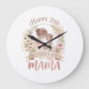 Happy 2nd Mothers Day Mama for Men Women Kids  Large Clock