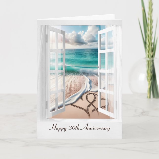 Happy 30th Anniversary Beach Hearts Card (Front)