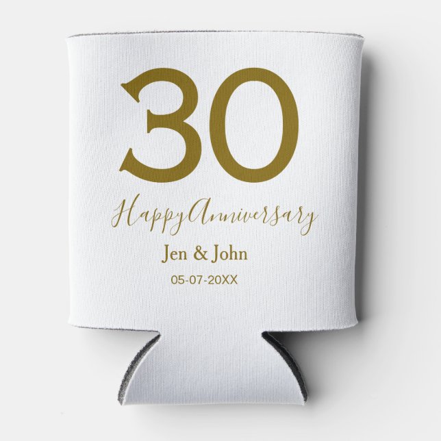 Happy 30th anniversary name date golden bold lette can cooler (Front)