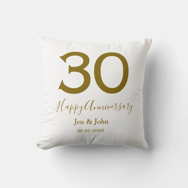 Happy 30th anniversary name date golden bold lette cushion (Front)