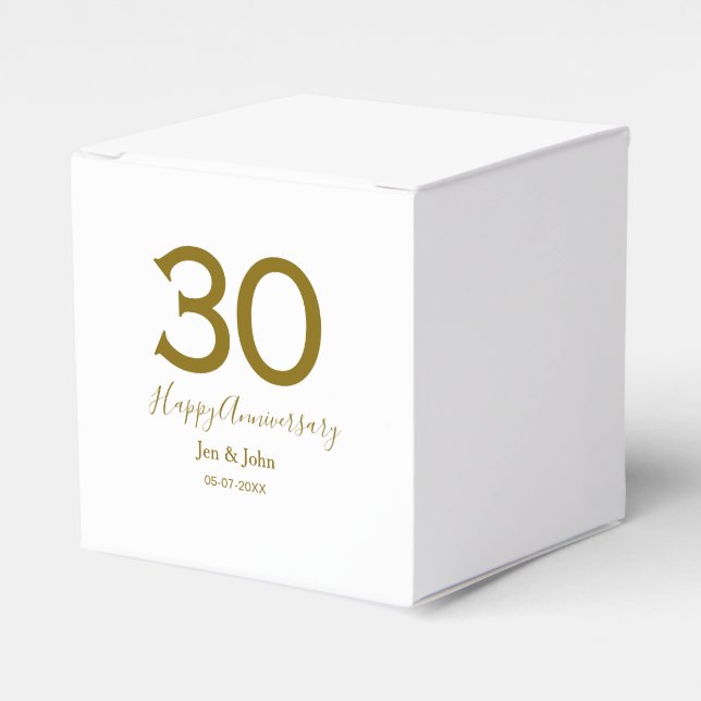 Happy 30th anniversary name date golden bold lette favour box (Front Side)