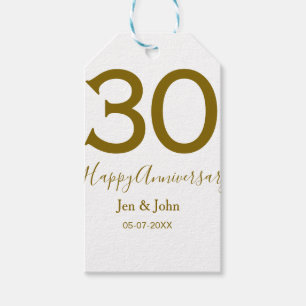 Happy 30th anniversary name date golden bold lette gift tags