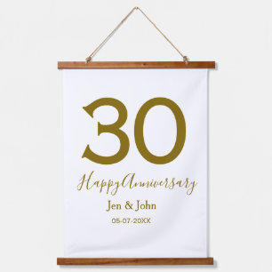 Happy 30th anniversary name date golden bold lette hanging tapestry