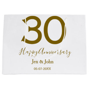 Happy 30th anniversary name date golden bold lette large gift bag