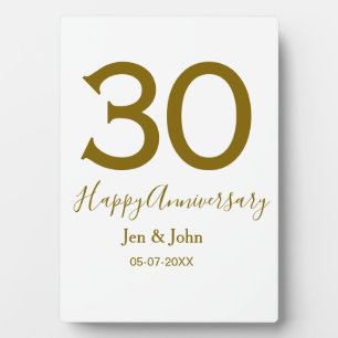 Happy 30th anniversary name date golden bold lette plaque