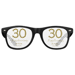 Happy 30th anniversary name date golden bold lette retro sunglasses
