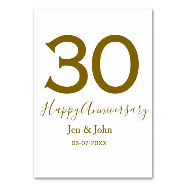 Happy 30th anniversary name date golden bold lette table number (Front)