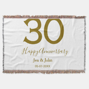Happy 30th anniversary name date golden bold lette throw blanket