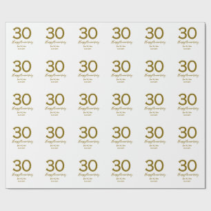 Happy 30th anniversary name date golden bold lette wrapping paper