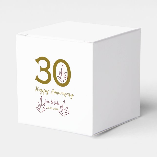 Happy 30th anniversary name date golden red leaf favour box (Front Side)