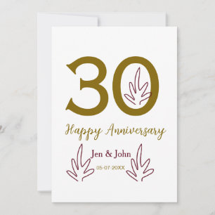 Happy 30th anniversary name date golden red leaf invitation