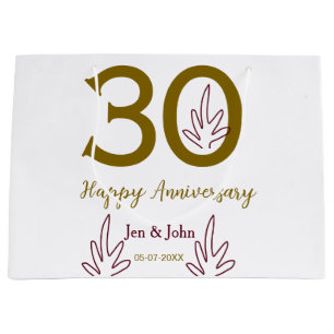 Happy 30th anniversary name date golden red leaf large gift bag