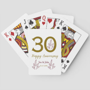 Happy 30th anniversary name date golden red leaf playing cards