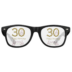 Happy 30th anniversary name date golden red leaf retro sunglasses