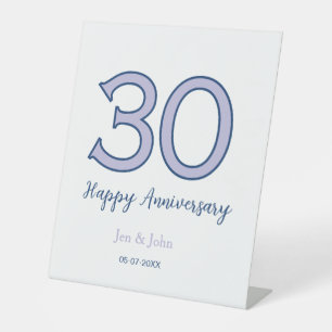 Happy 30th anniversary name date purple pastel ret pedestal sign