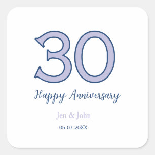 Happy 30th anniversary name date purple pastel ret square sticker