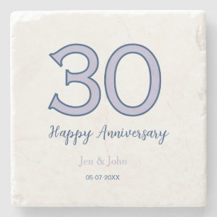 Happy 30th anniversary name date purple pastel ret stone coaster