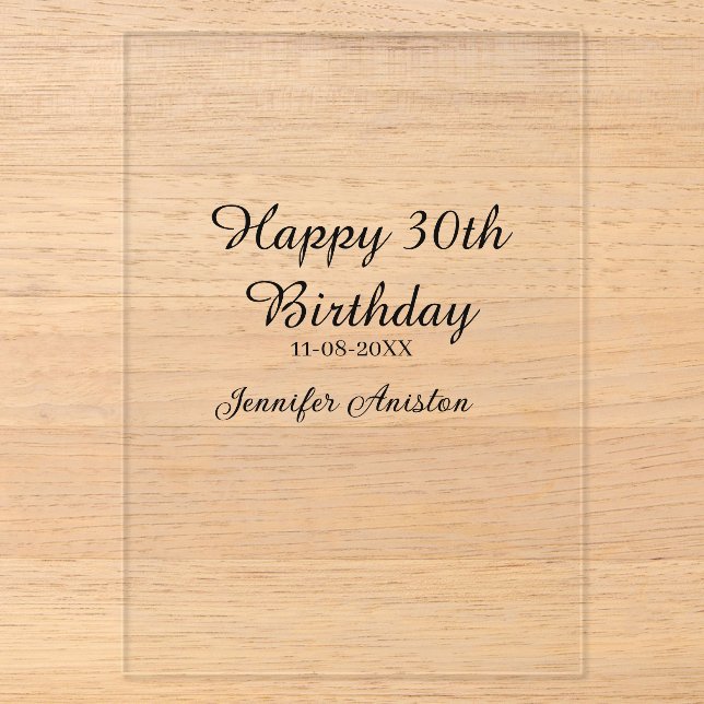 Happy 30th birthday add name date stylish simple  acrylic invitations (Front)