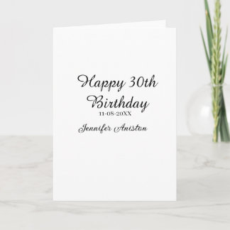Happy 30th birthday add name date stylish simple  card