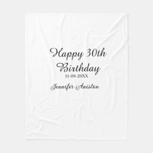 Happy 30th birthday add name date stylish simple fleece blanket