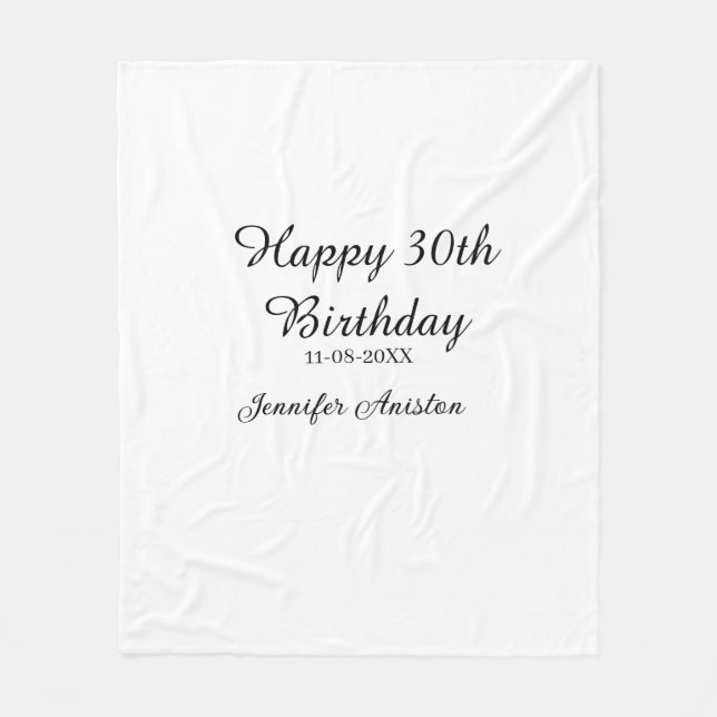 Happy 30th birthday add name date stylish simple  fleece blanket (Front)