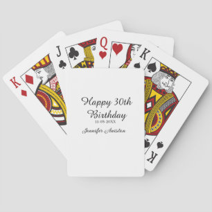 Happy 30th birthday add name date stylish simple playing cards