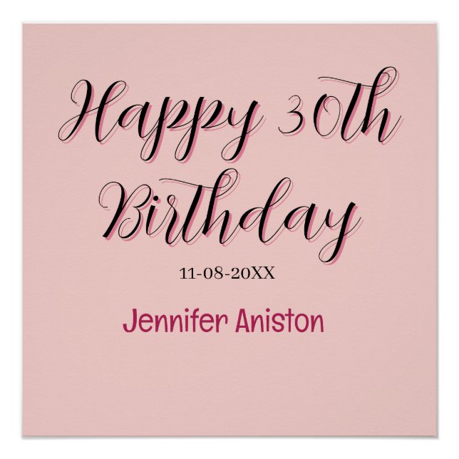 Happy 30th birthday add name date stylish simple  poster (Front)